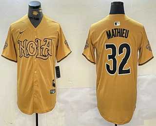 Men%27s New Orleans Saints #32 Tyrann Mathieu Yellow Nola Baseball Jersey